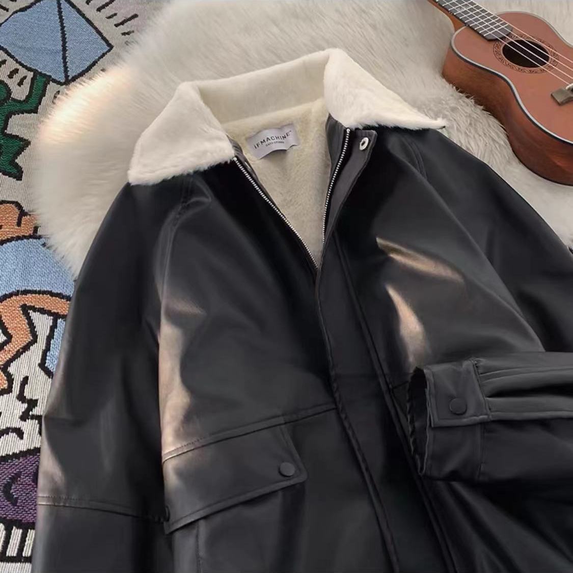 Pilot Leather jacket with lapel collar