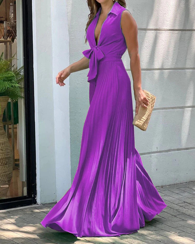 V-Neck Long Sleeve Wide Leg Dress