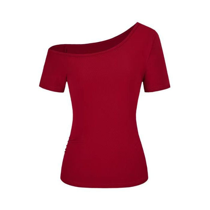 Off-the-shoulder short-sleeved T-shirt for women with sloping shoulders