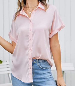 Iris Satin Button-Up Shirt