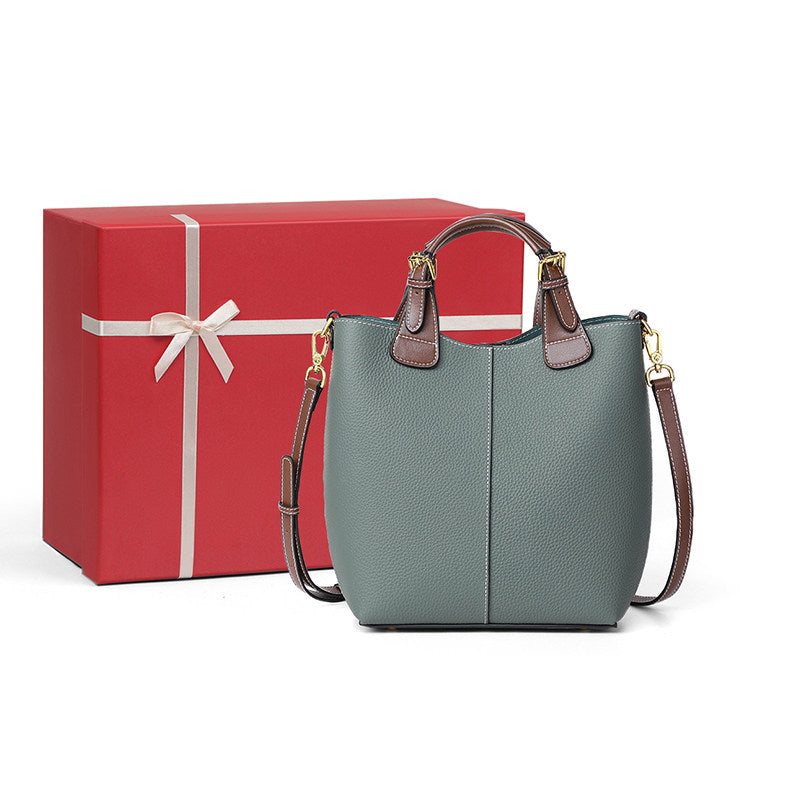 Large capacity genuine leather crossbody shoulder bag