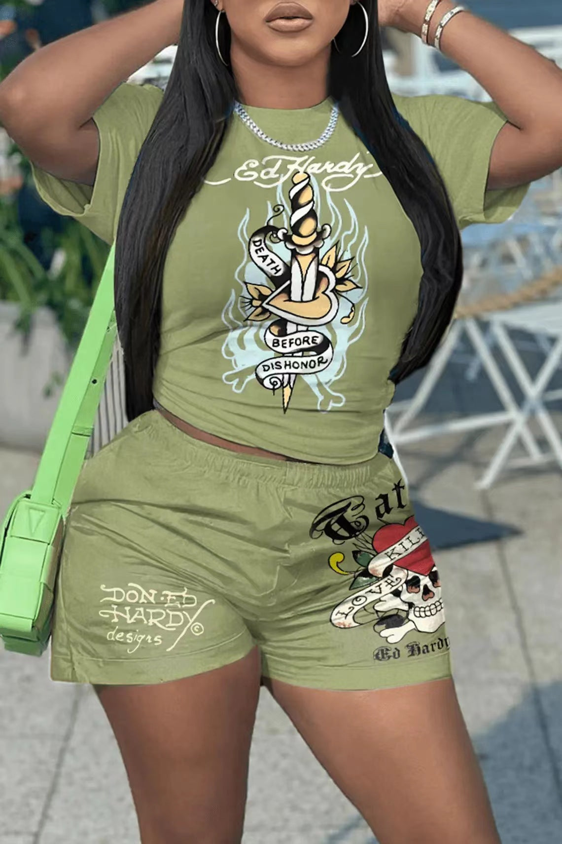 Printed Women's Short-Sleeve Sports Two-Piece Set