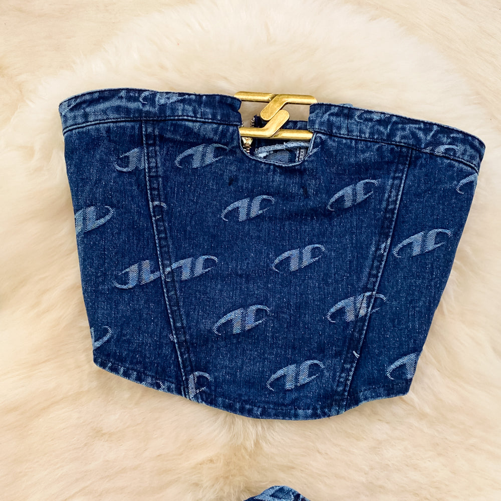 Oline Denim Vest and High-Waisted Pants Set