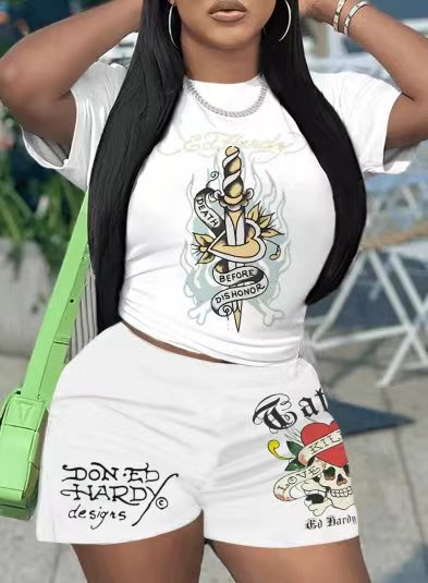 Printed Women's Short-Sleeve Sports Two-Piece Set