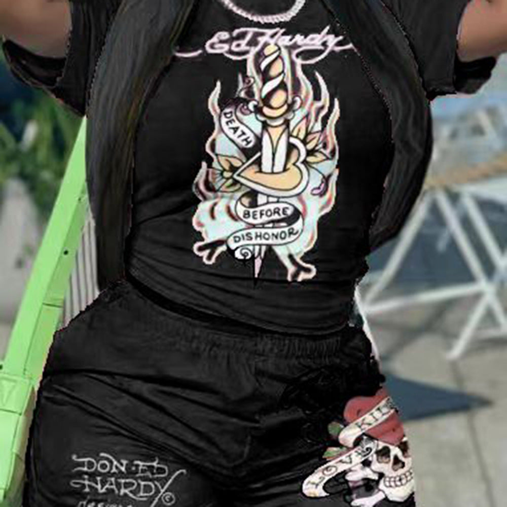 Printed Women's Short-Sleeve Sports Two-Piece Set