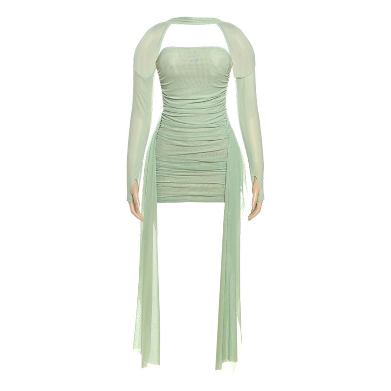 Women's Halter Neck Ruffle Dress with Scarf