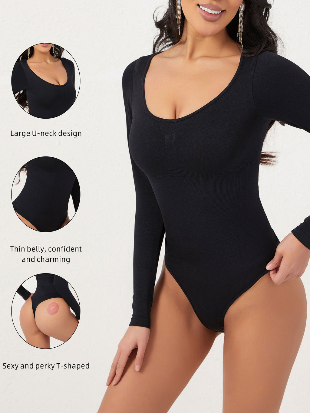 Long-sleeve shapewear bodysuit for women