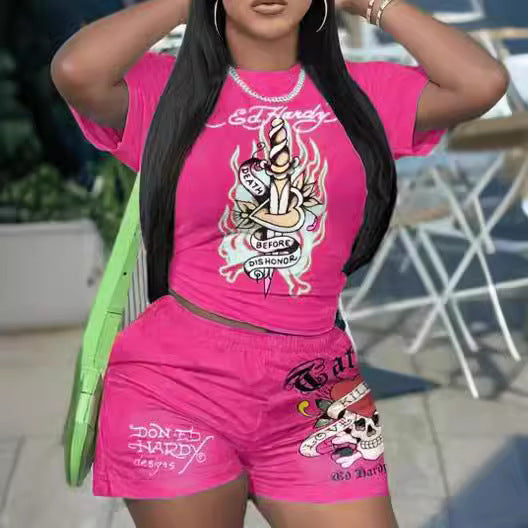 Printed Women's Short-Sleeve Sports Two-Piece Set