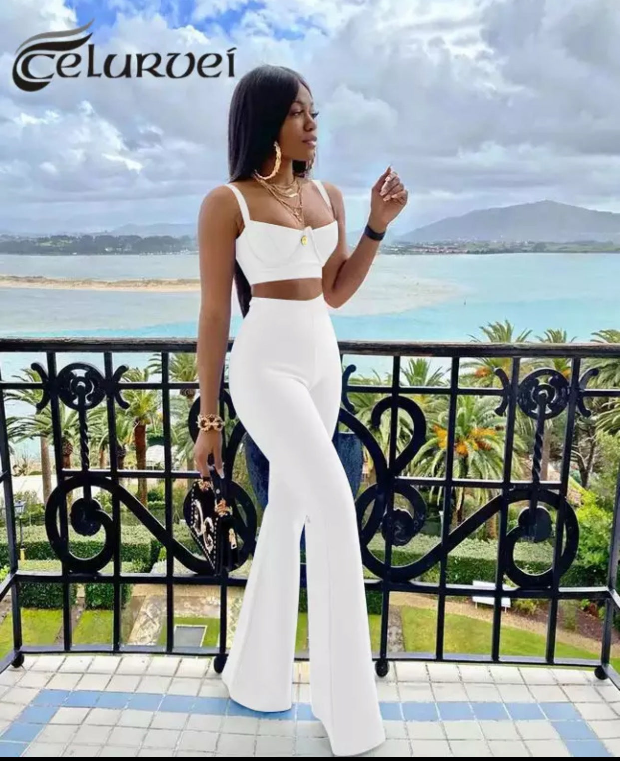 Fashion Bandage Dress and Tight Pants Two-Piece Set