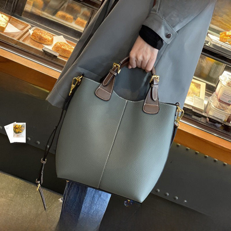 Large capacity genuine leather crossbody shoulder bag