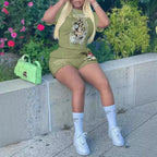 Printed Women's Short-Sleeve Sports Two-Piece Set