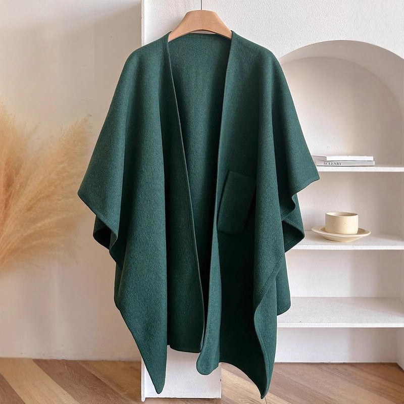 Aurelia Cross-Front Woolen Shawl Cloak