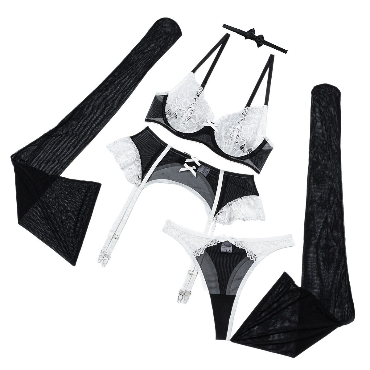 Lace Mesh Lingerie Five-Piece Set