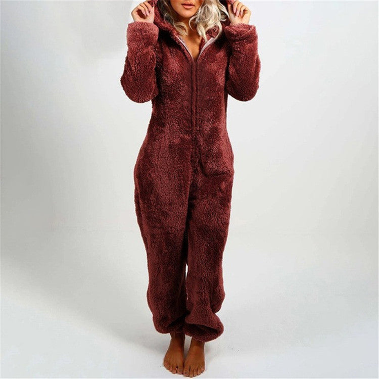 Fleece-Lined Hooded Jumpsuit Pajamas