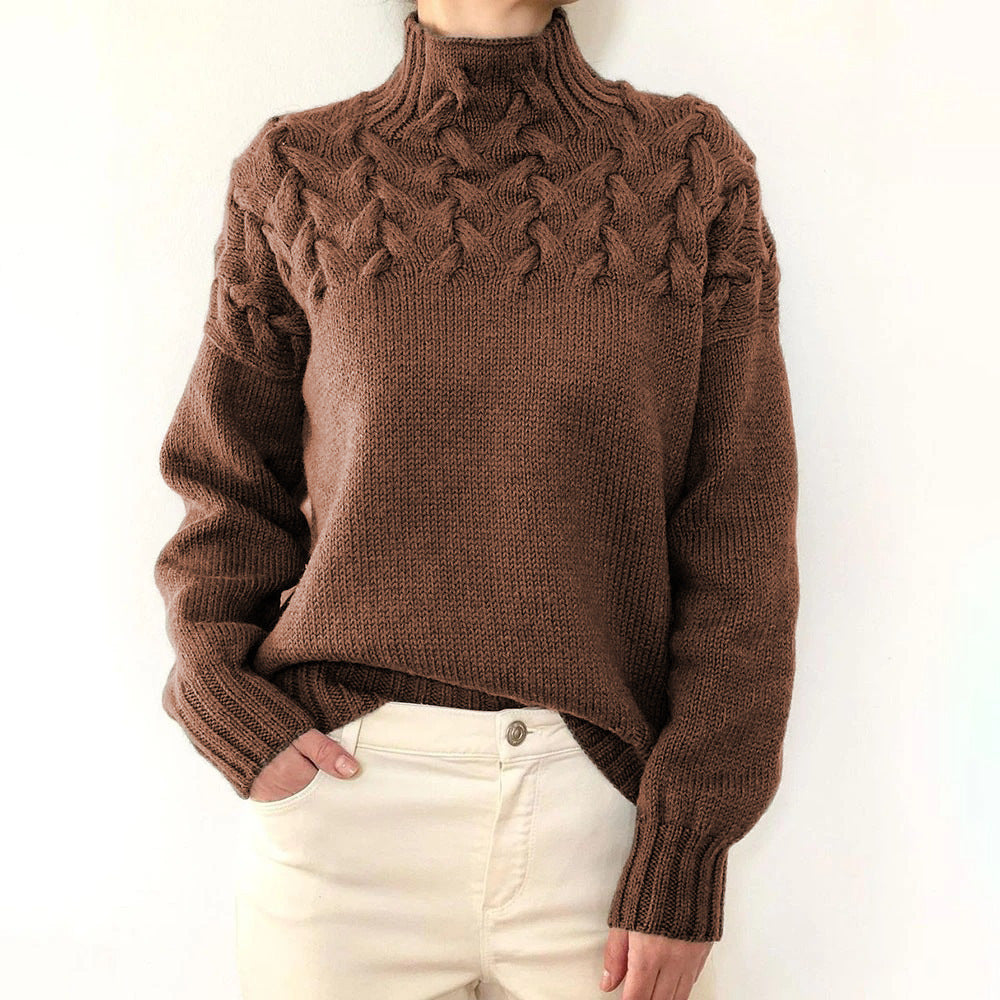 Cable Knit High Neck Long Sleeve Sweater