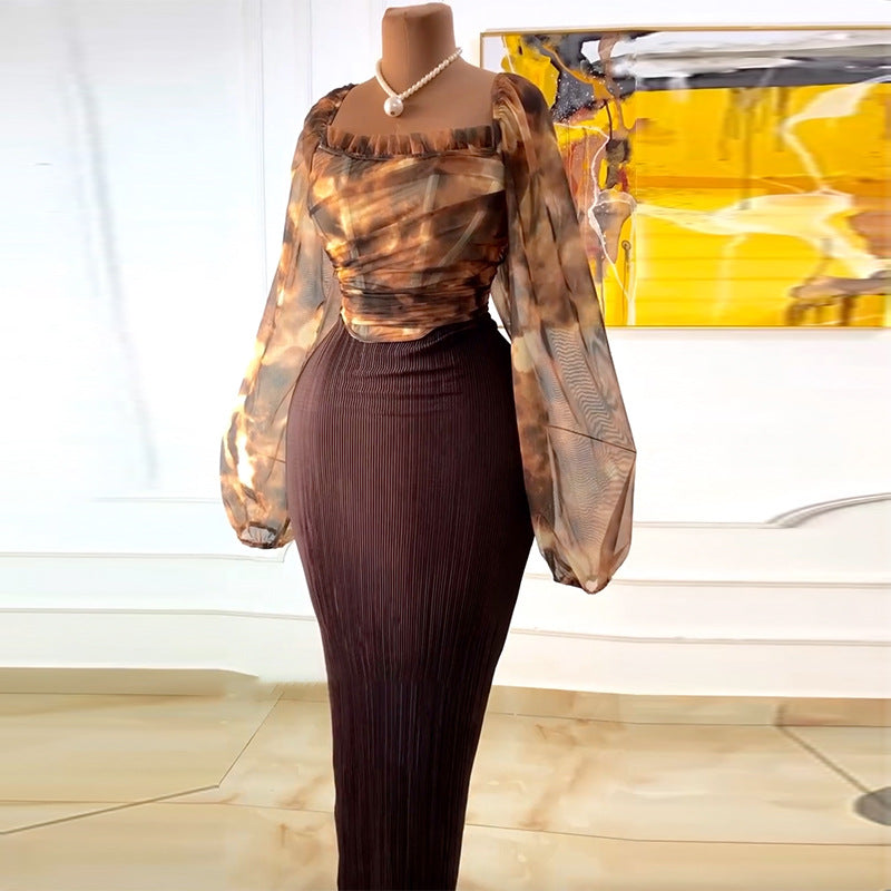 Lantern Sleeve Shirt and High Waist Skirt