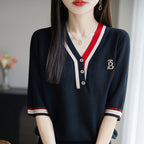 Contrast Color V-Neck T-Shirt