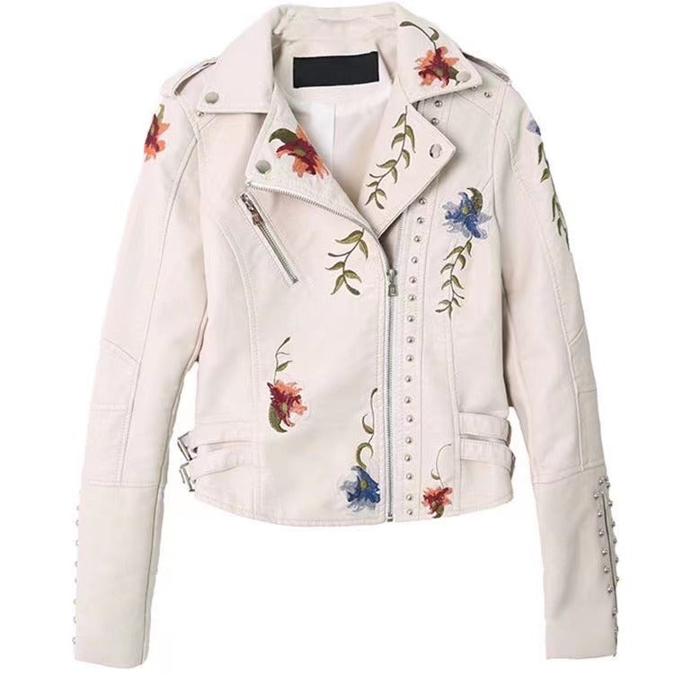 Rita Embroidered rivet leather jacket