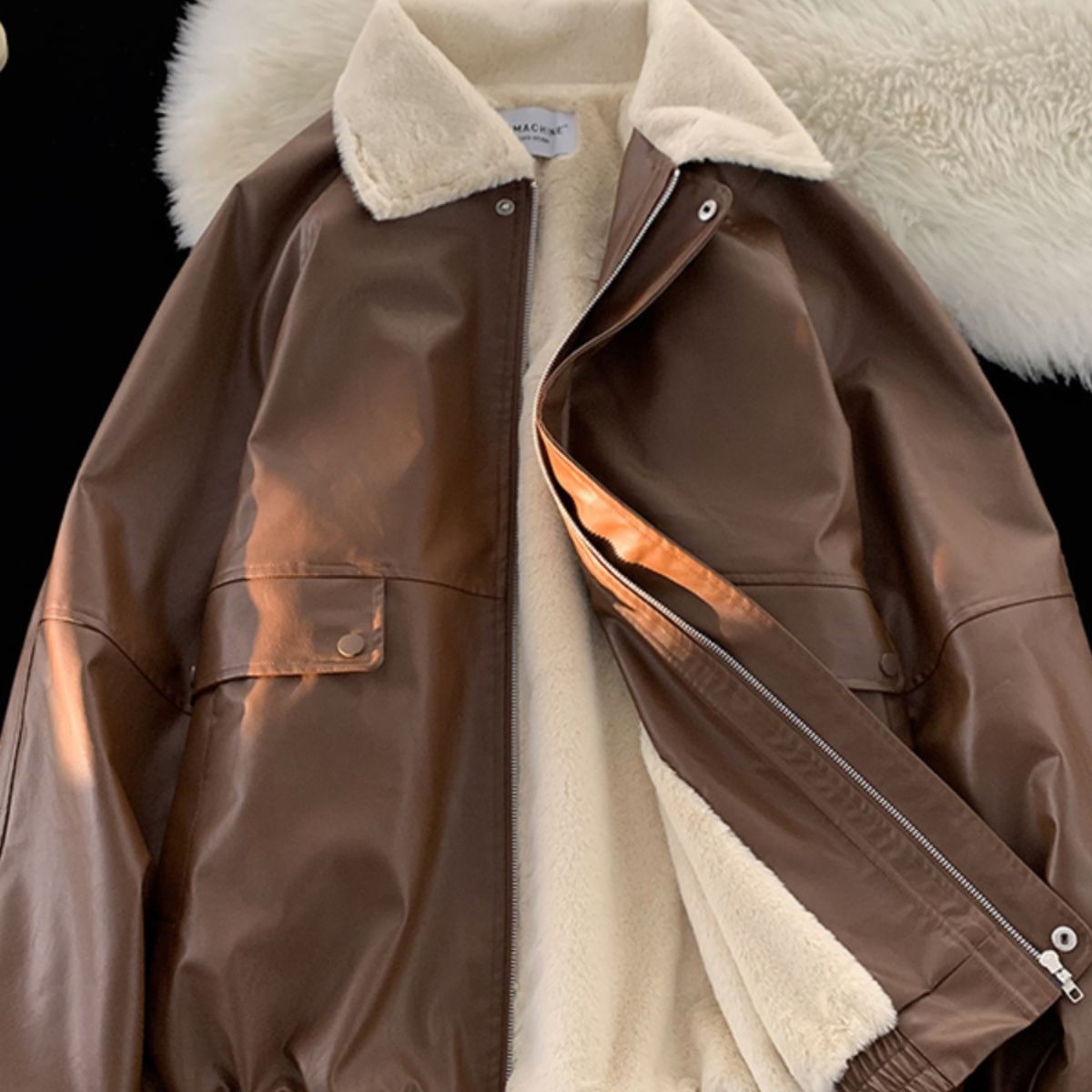 Pilot Leather jacket with lapel collar