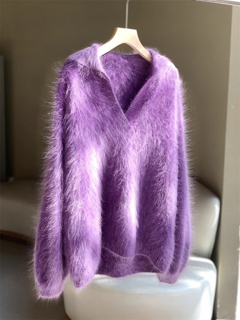 Saine Brushed Cashmere Sweater Women Polo Collar