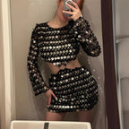 Long Sleeve Hollow Sequin Party Dress