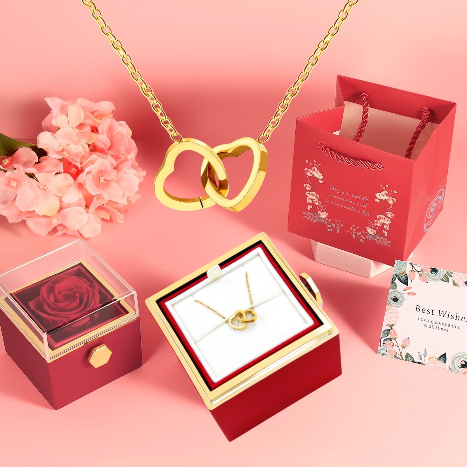 Double Heart Engraved Necklace with Gift Box