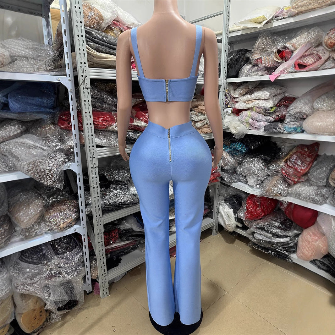 Fashion Bandage Dress and Tight Pants Two-Piece Set