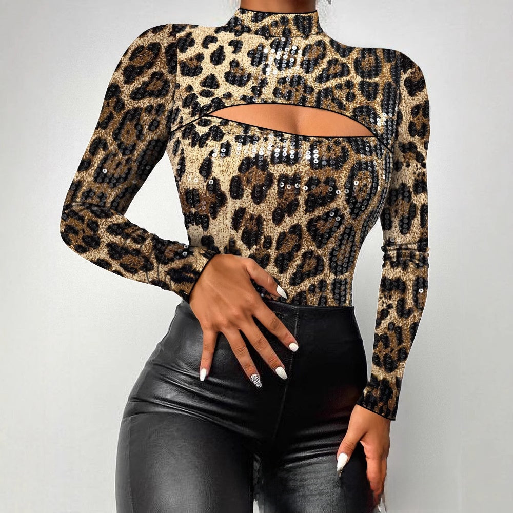 Leopard Print High Neck Bodysuit