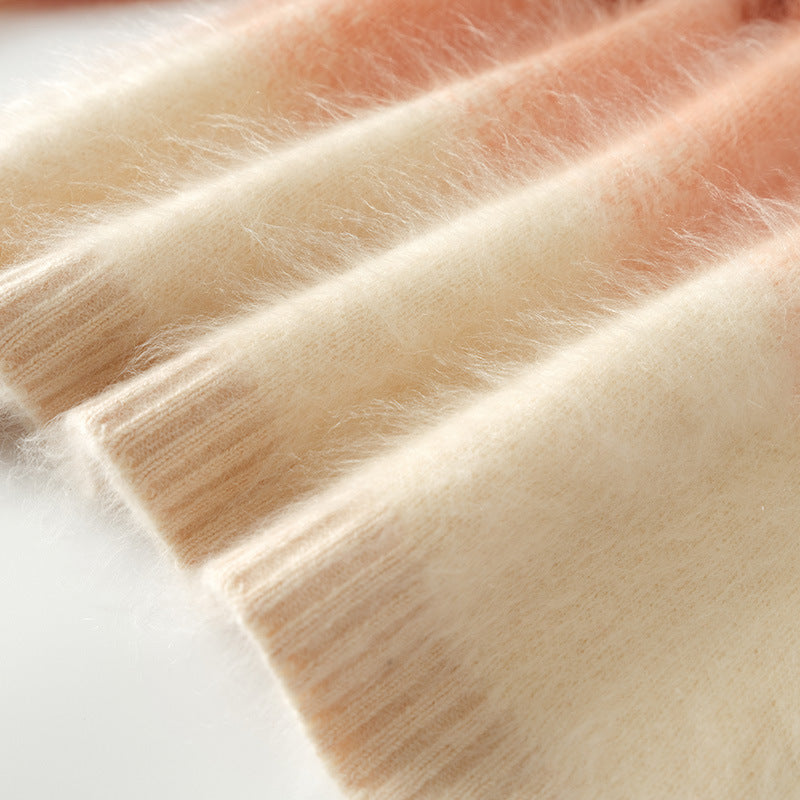 Goat hair round-neck gradient sweater