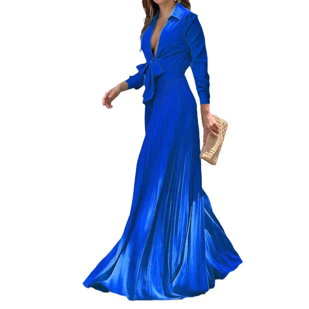 V-Neck Long Sleeve Wide Leg Dress