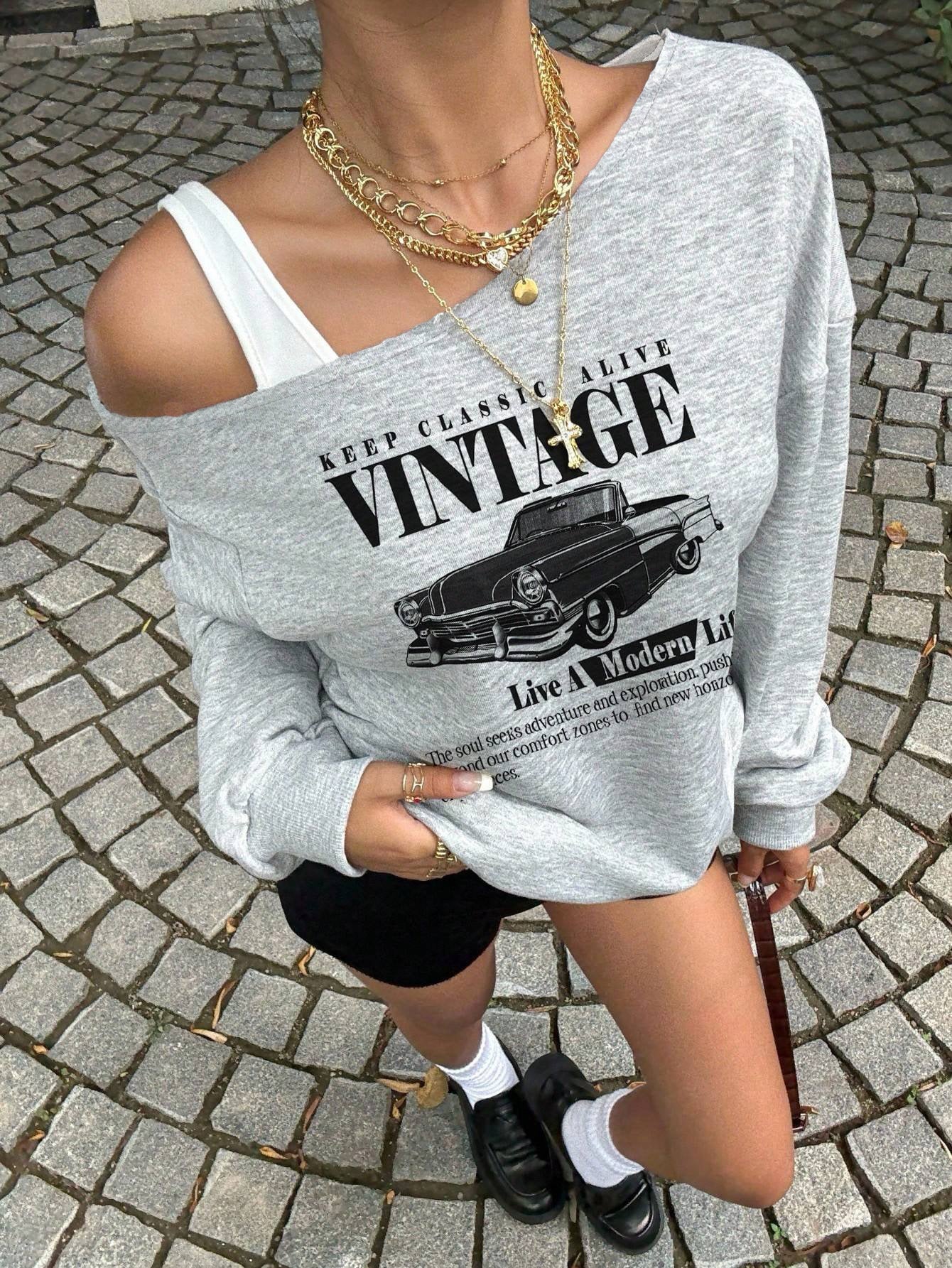 Lola Vintage Off Shoulder Sweatshirt