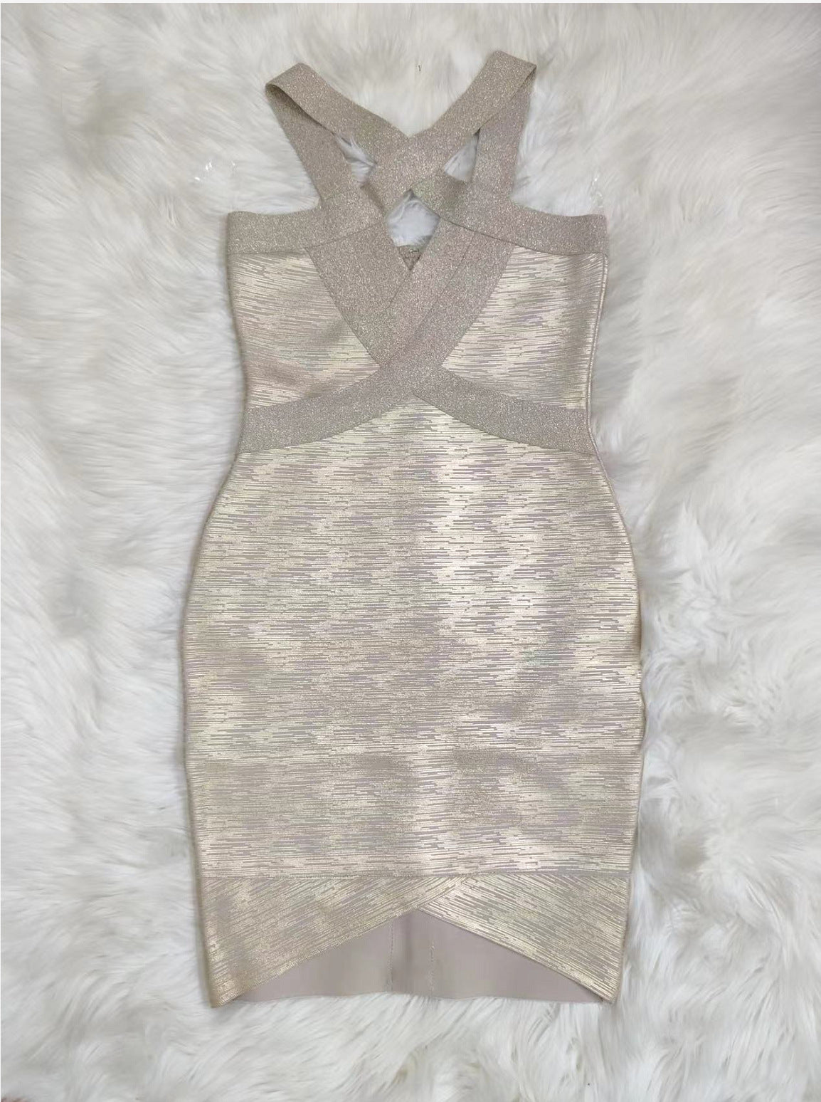 Sleeveless Gold Foil Halter Mini Dress