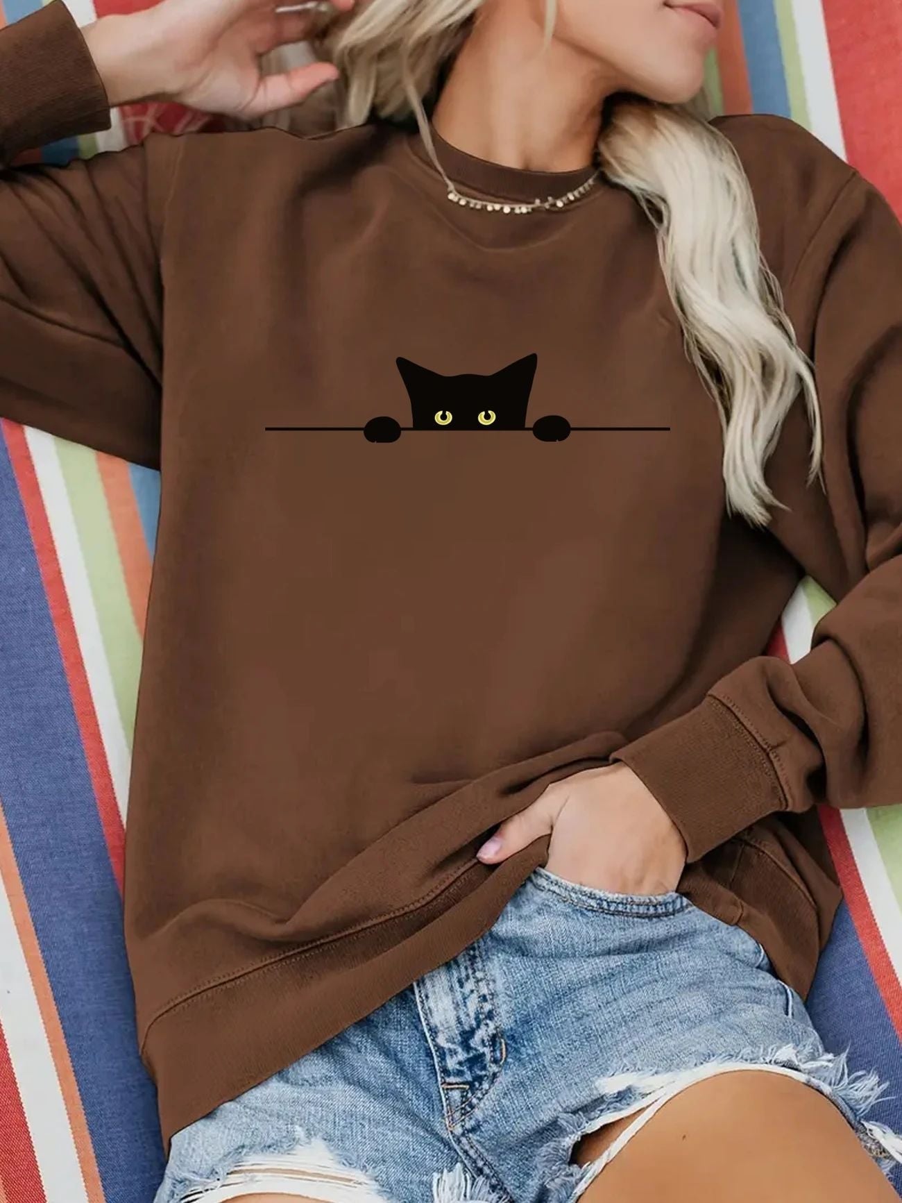 Cute Cat Print Sweatshirt