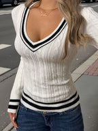 Nina Striped V-neck long-sleeved sweater