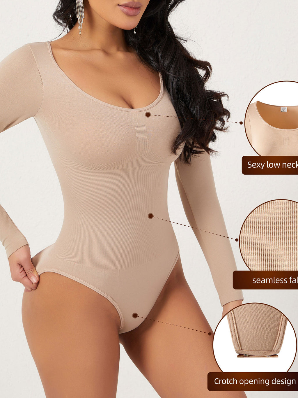 Long-sleeve shapewear bodysuit for women