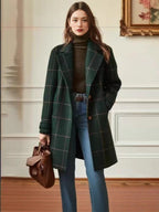 Plaid Wool Blend Long Coat for Women