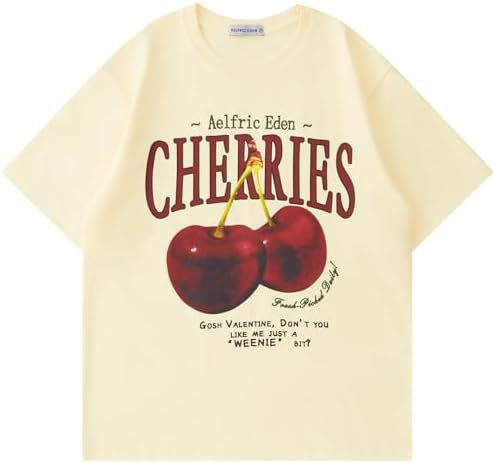 Cherry-printed T-shirt, casual summer short-sleeved shirt