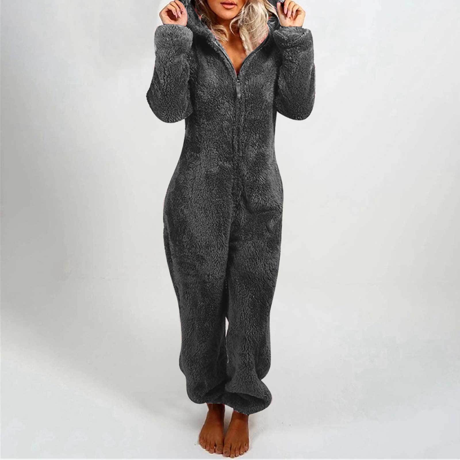 Fleece-Lined Hooded Jumpsuit Pajamas