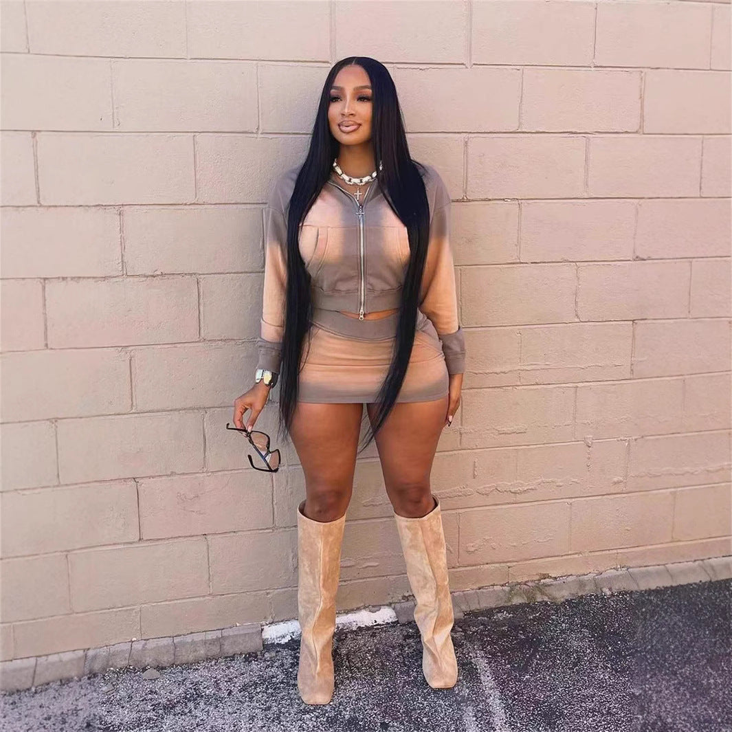 Hooded Slim-fit Vest and Skirt Set