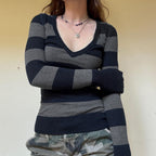 Amalie V-neck striped long sleeve sweater