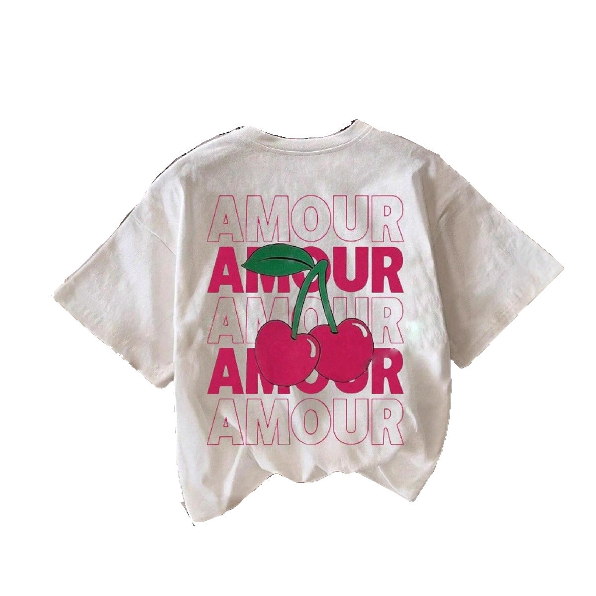 Printed Cherry Pattern Round Neck T-shirt