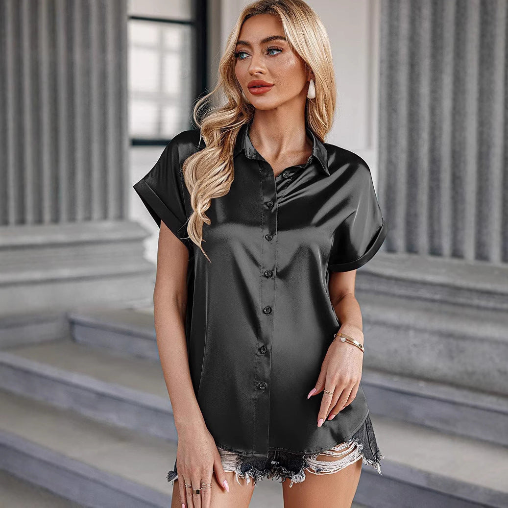 Iris Satin Button-Up Shirt