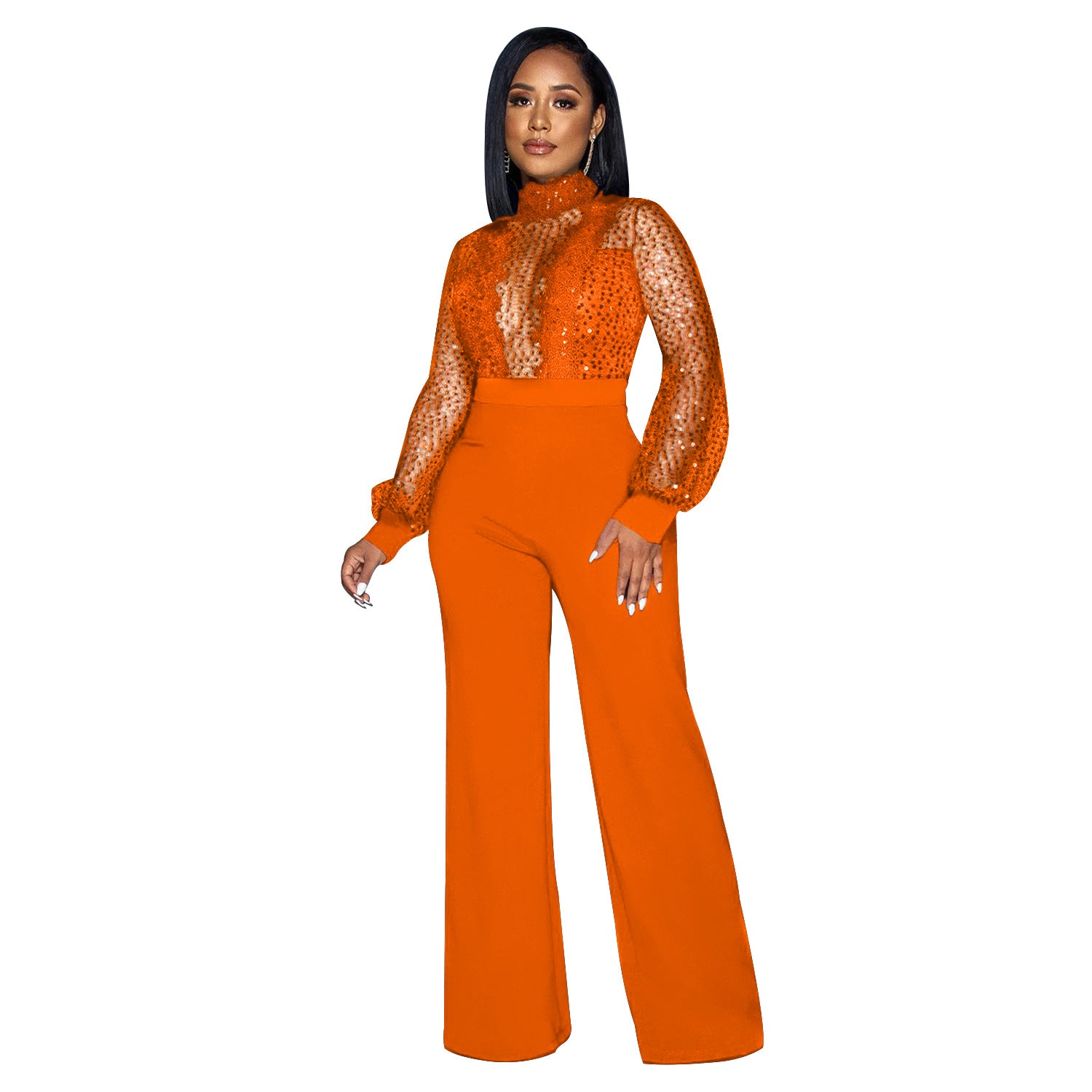 Hollow See-Through Long-Sleeved Jumpsuit