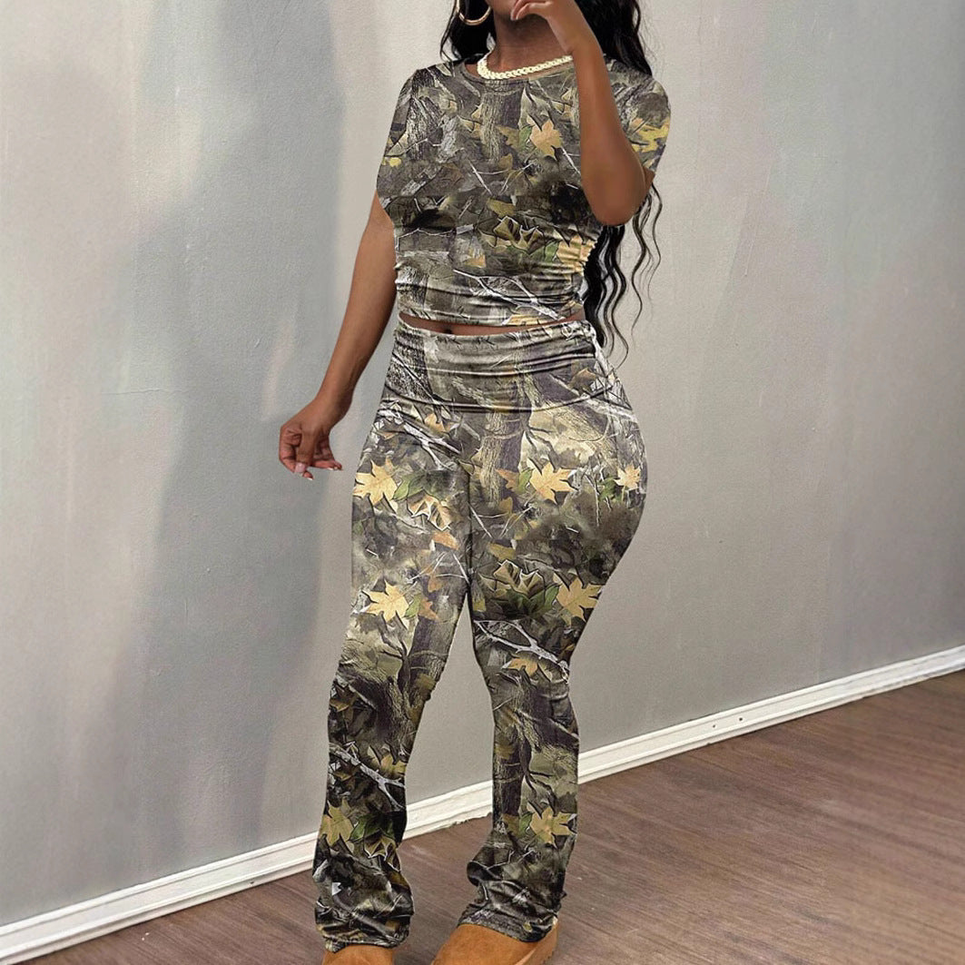 Casual Printed Women's T-Shirt and Pants Set