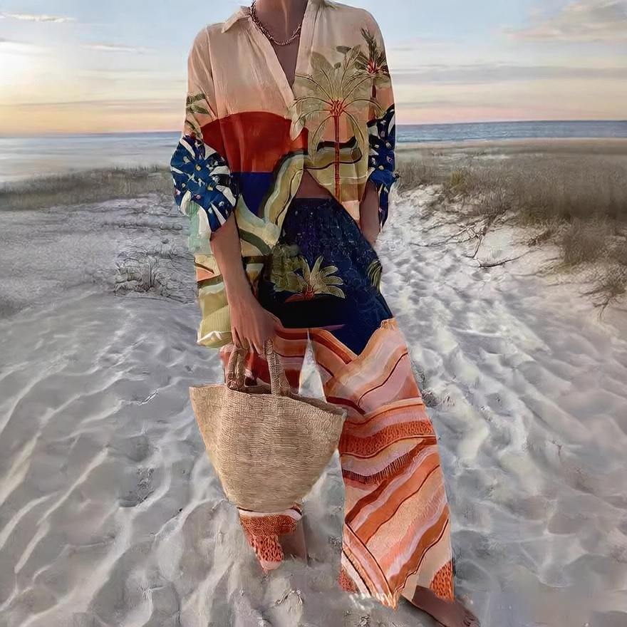 women colorful beach suit set