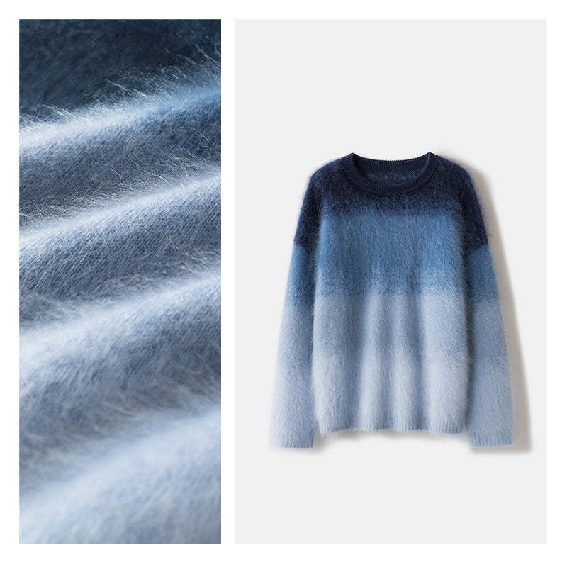 Goat hair round-neck gradient sweater