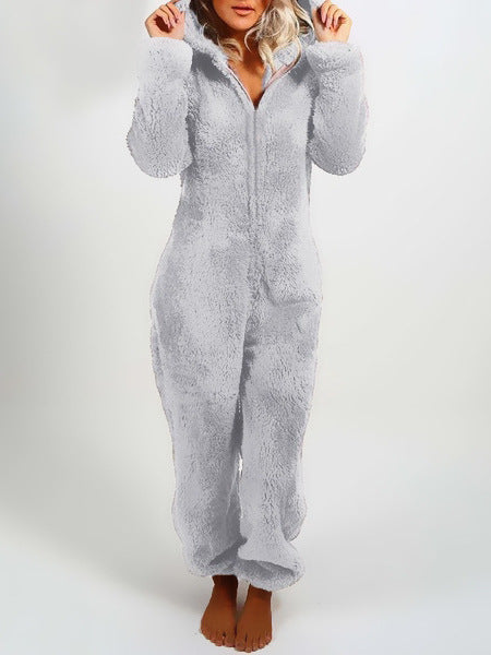 Fleece-Lined Hooded Jumpsuit Pajamas