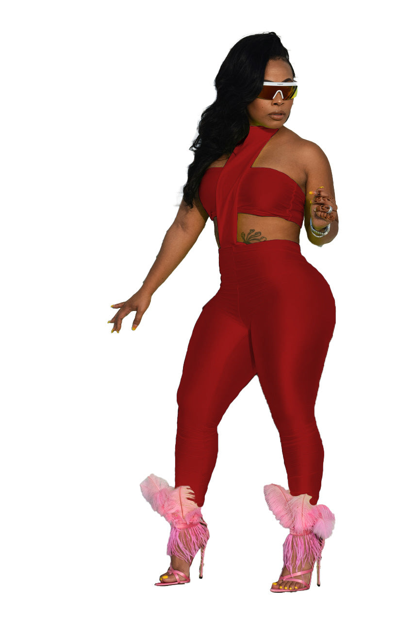 Summer Solid Color Strapless Two-Piece Set