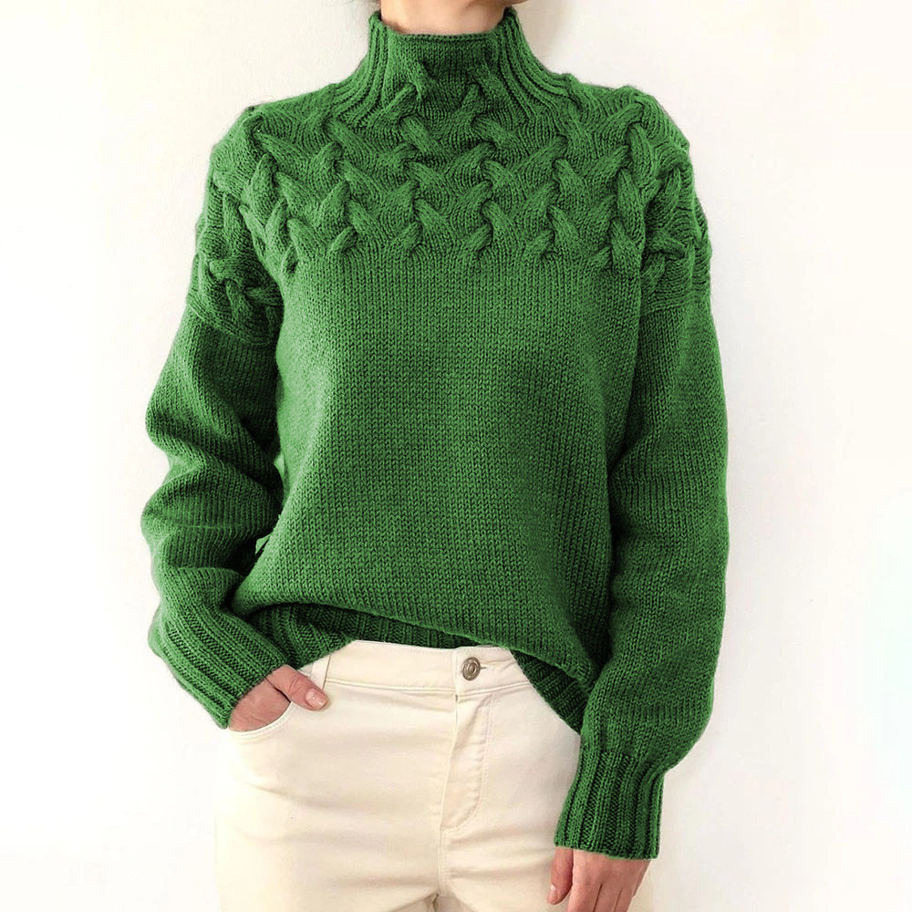 Cable Knit High Neck Long Sleeve Sweater