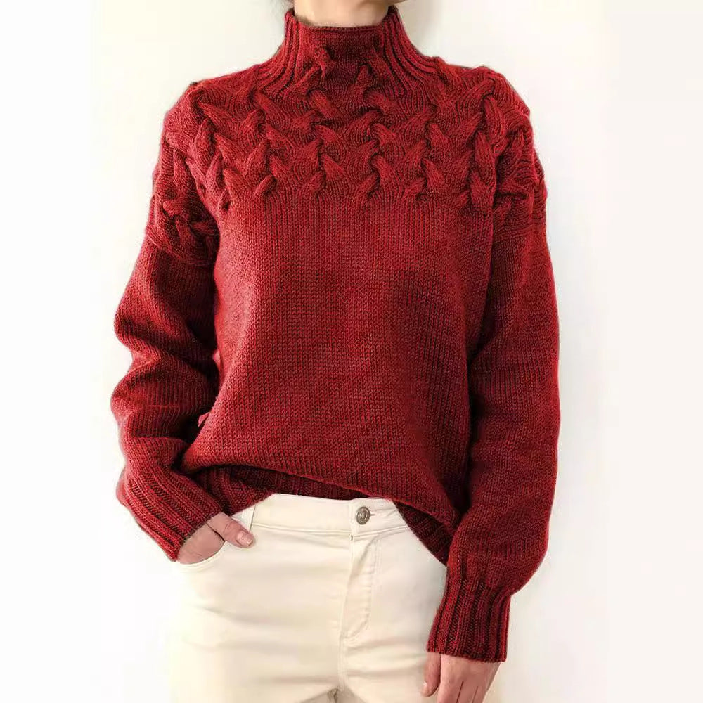 Cable Knit High Neck Long Sleeve Sweater